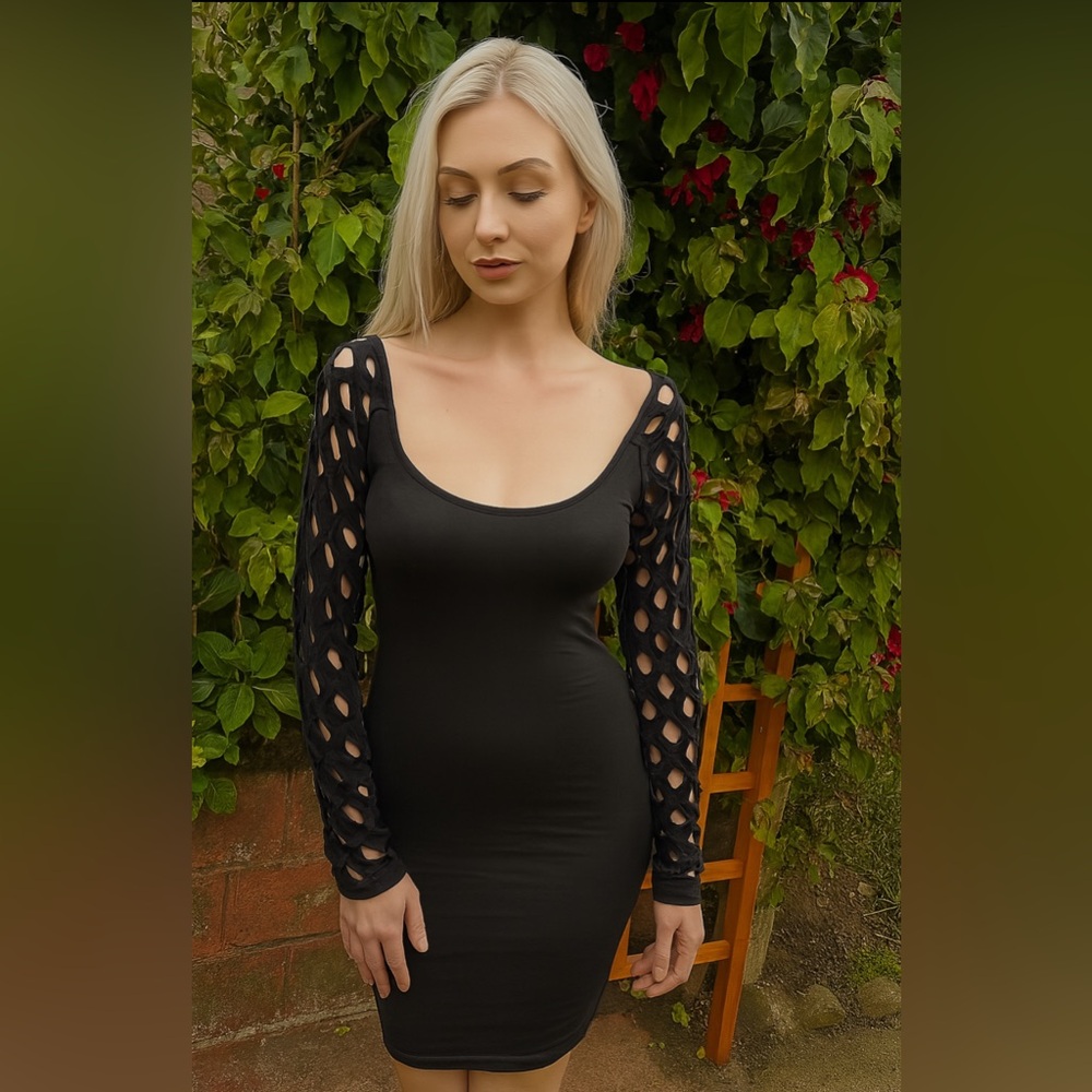 bebe Elegant Black Cutout Sleeve Dress